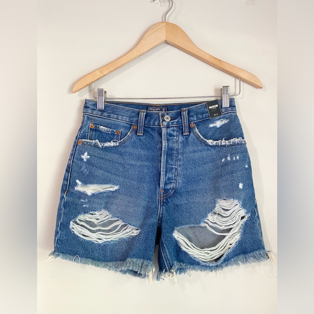 Abercrombie & Fitch High Waist Distressed Blue Shorts
